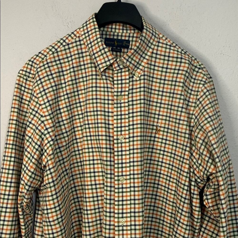 Ralph Lauren Men Blue/Orange/Green Checkered Polo Classic Fit Shirt XL/TG